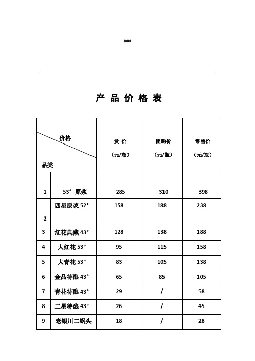 老银川酒酒水价格表