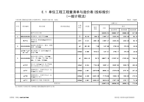 E.1 单位工程工程量与造价表(含定额)(160号YT)