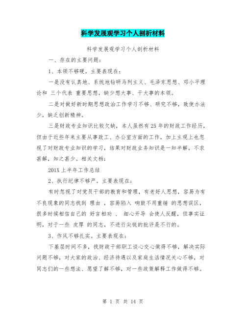 科学发展观学习个人剖析材料