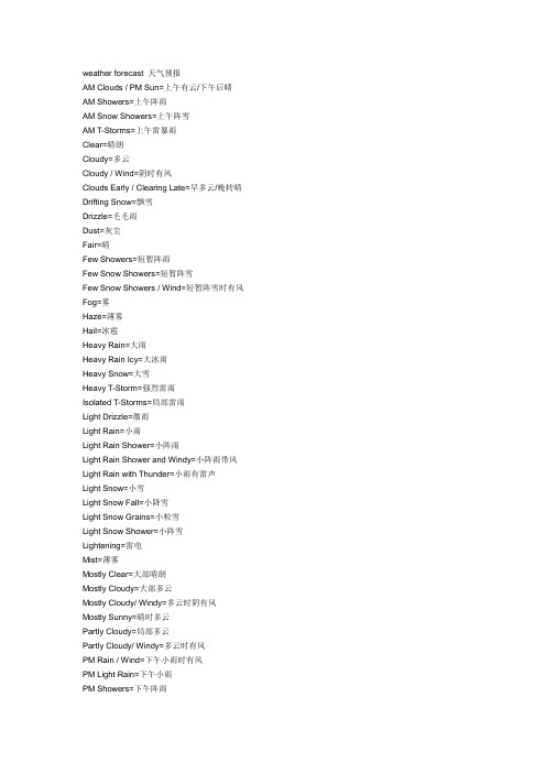 英文天气预报对照表