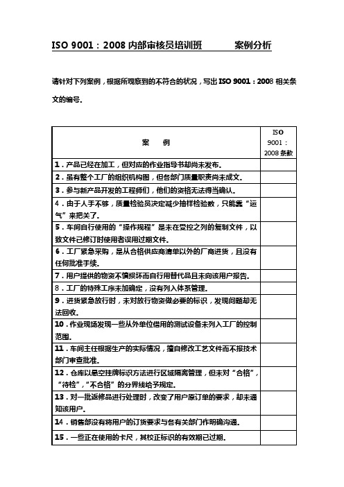 2008版9001内审案例分析60题