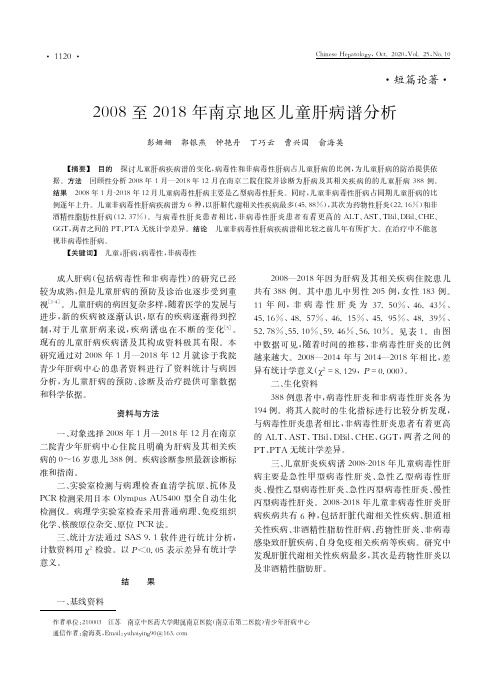 2008至2018年南京地区儿童肝病谱分析