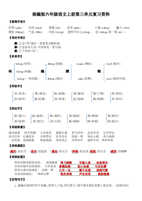 部编版六年级语文上册第三单元复习资料