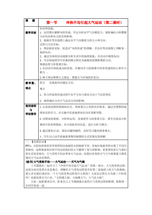 高中地理 第二章 第一节 冷热不均引起大气运动(第2课时)教学案 新人教版必修1