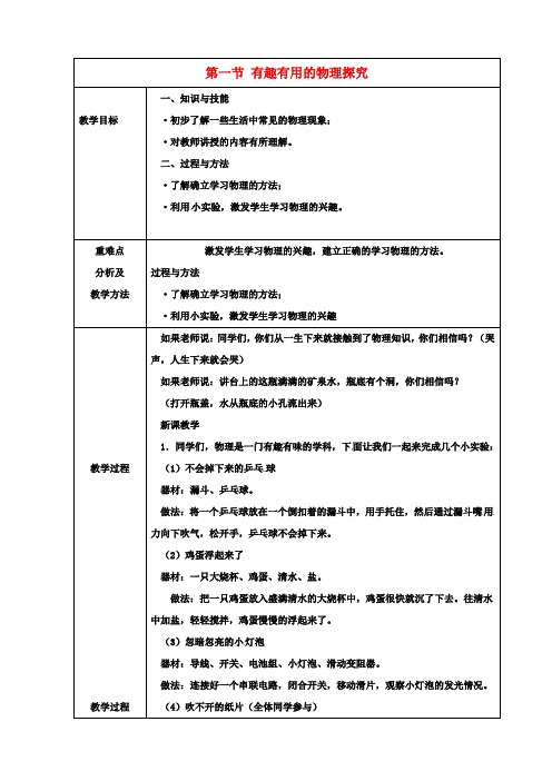 八年级物理上册走进物理第一节有趣有用的物理探究教案鲁教版五四制