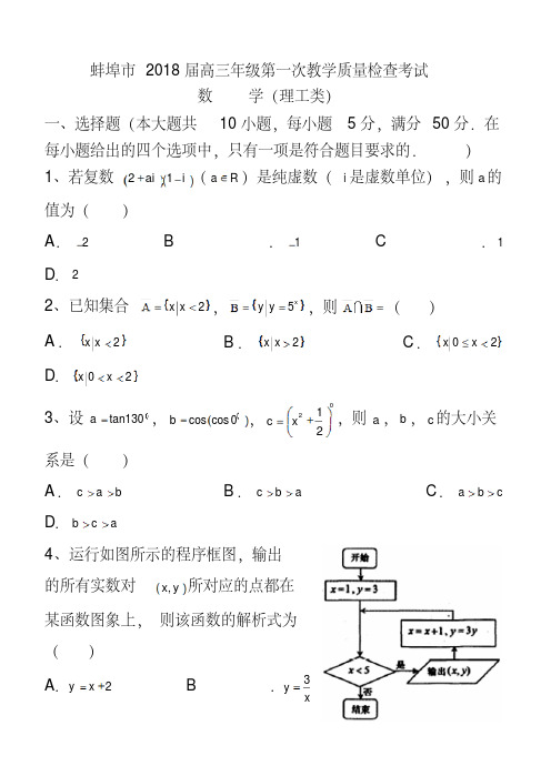 2018届安徽省蚌埠市高三第一次质量检测理科数学试题及答案