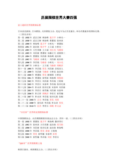 历届围棋世界大赛四强