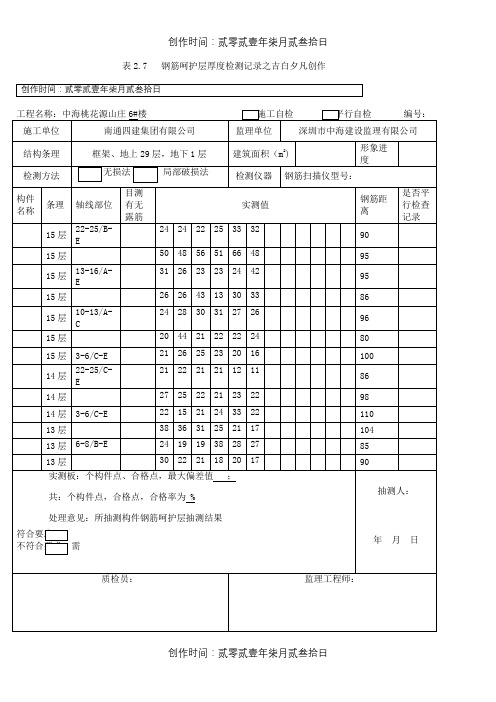 钢筋保护层厚度检测记录