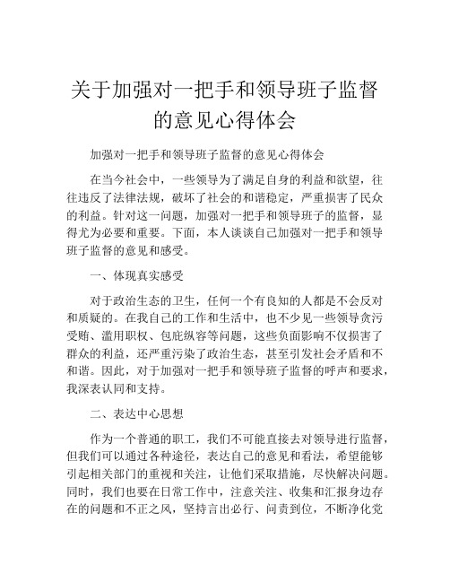 关于加强对一把手和领导班子监督的意见心得体会