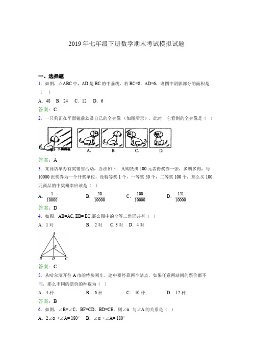 2019年七年级下册数学期末考试模拟试题AJX