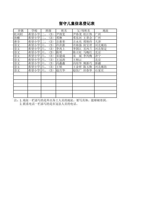 留守儿童信息统计表