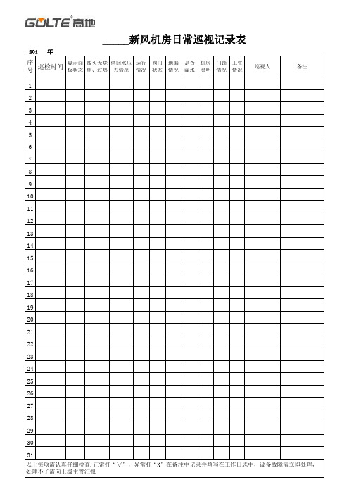 27、新风机房日常巡视记录表