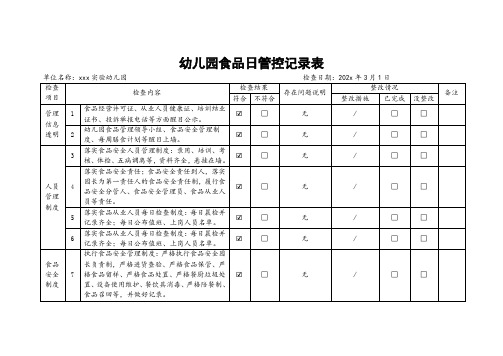 幼儿园食品日管控记录表