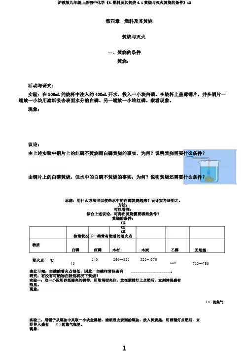 沪教版九年级上册初中化学《4.燃料及其燃烧4.1燃烧与灭火燃烧的条件》12