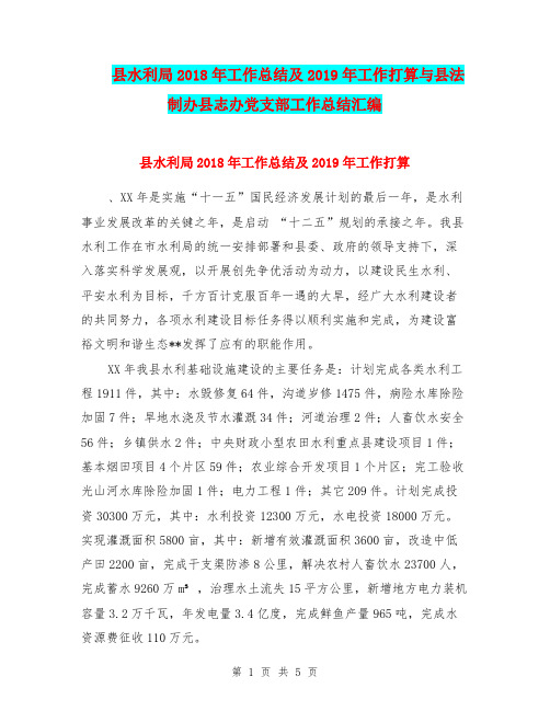 县水利局2018年工作总结及2019年工作打算与县法制办县志办党支部工作总结汇编.doc