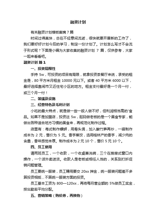 有关融资计划模板集锦7篇