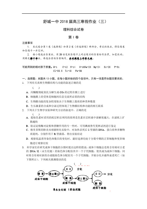 安徽省舒城一中高三寒假模拟理科综合(三)