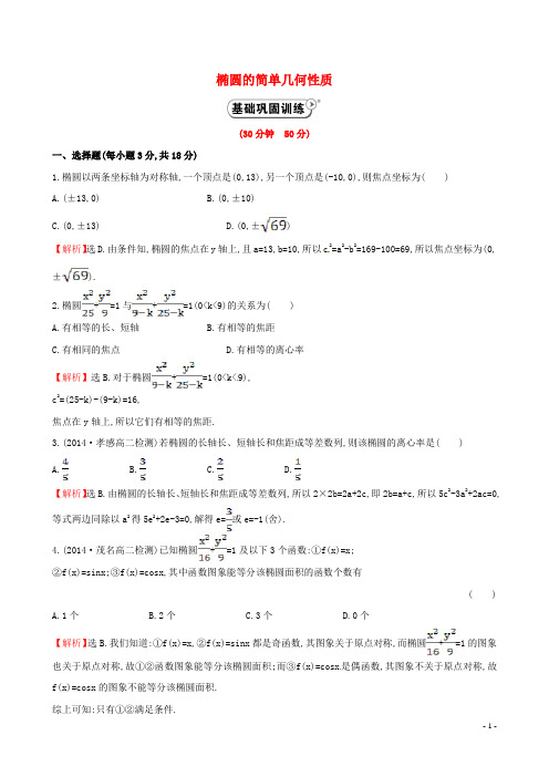 高中数学 2.2.2.1椭圆的简单几何性质课时作业 新人教A