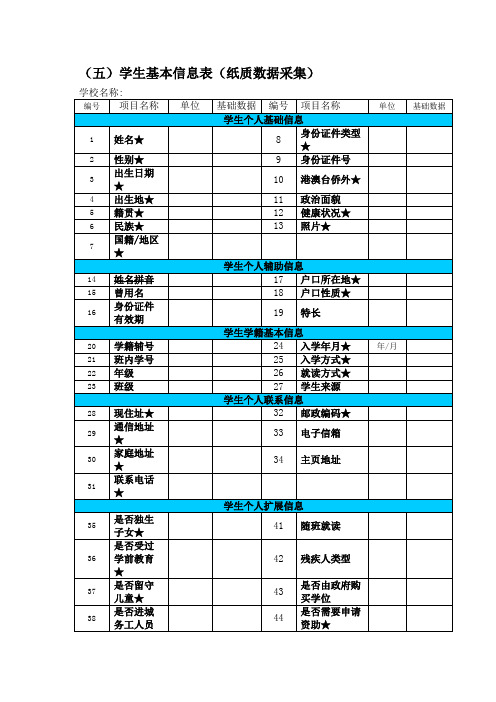 学生基本信息表指标解释及填写说明