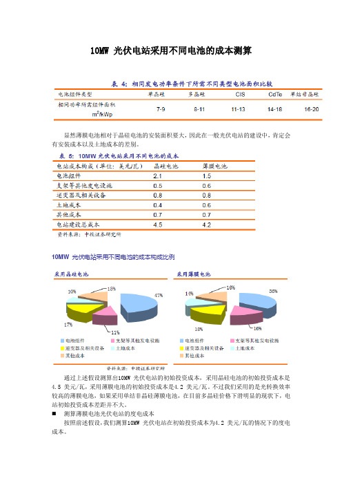 10MW太阳能光伏电站成本测算之比较