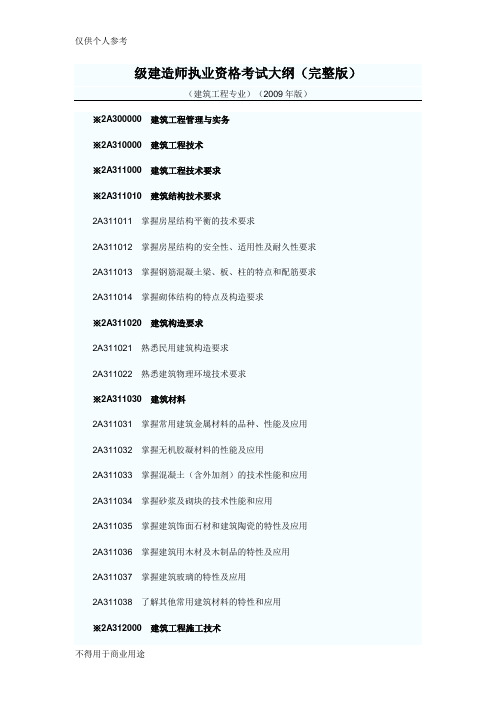 工程实务专业之建筑工程专业考试大纲