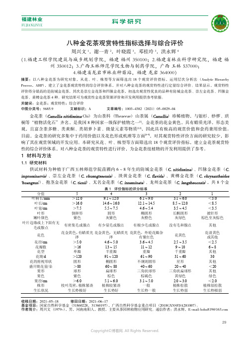 八种金花茶观赏特性指标选择与综合评价