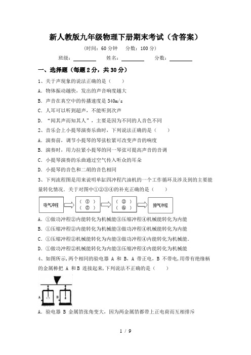 新人教版九年级物理下册期末考试(含答案)