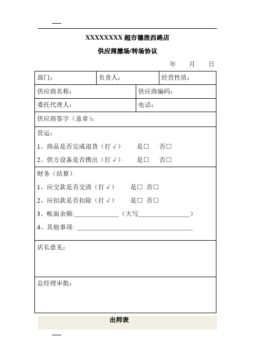 供应商撤场、转场协议