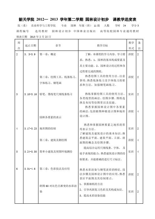 11园林园林设计初步教学进度表