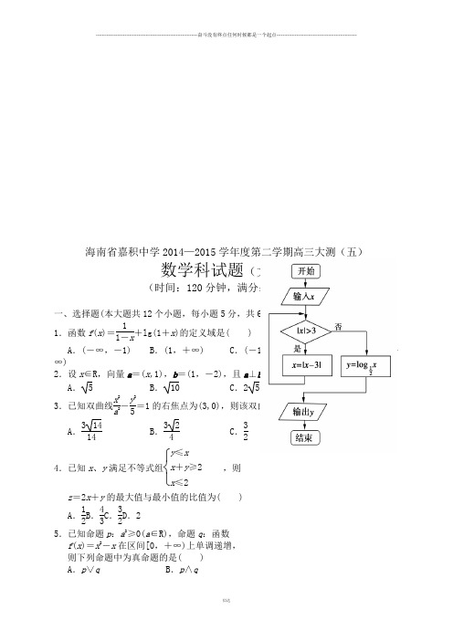 海南省嘉积中学第二学期高三大测(五)