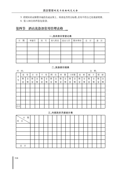 酒店洗涤部常用管理表格