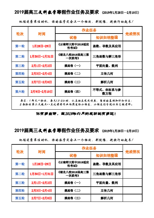 2019届高三数学寒假作业清单