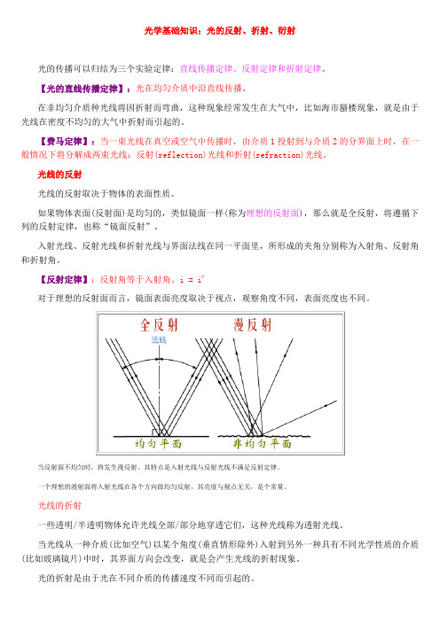 光学基础知识：光的反射、折射、衍射