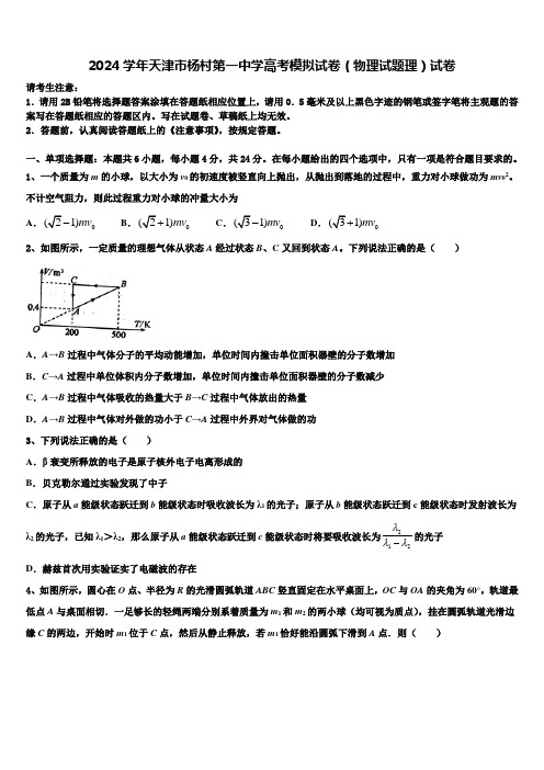 2024学年天津市杨村第一中学高考模拟试卷(物理试题理)试卷