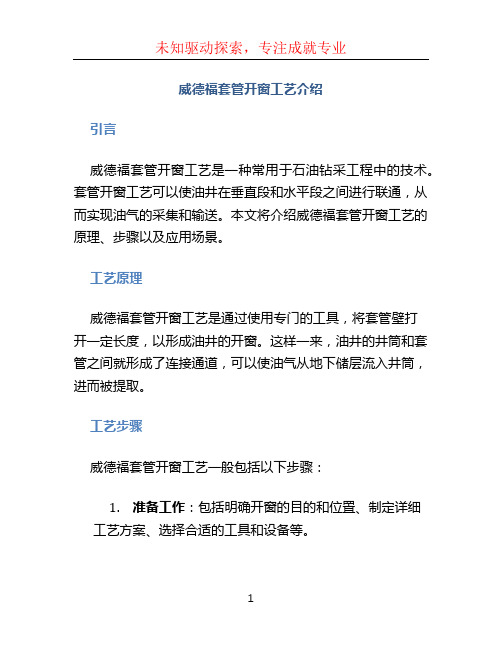 威德福套管开窗工艺介绍