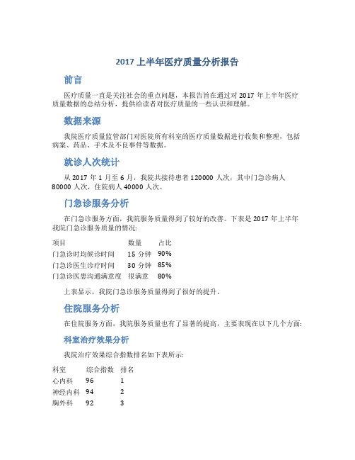 2017上半年医疗质量分析报告