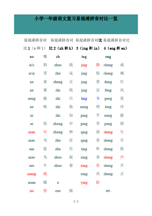 小学一年级语文复习易混淆拼音对比一览