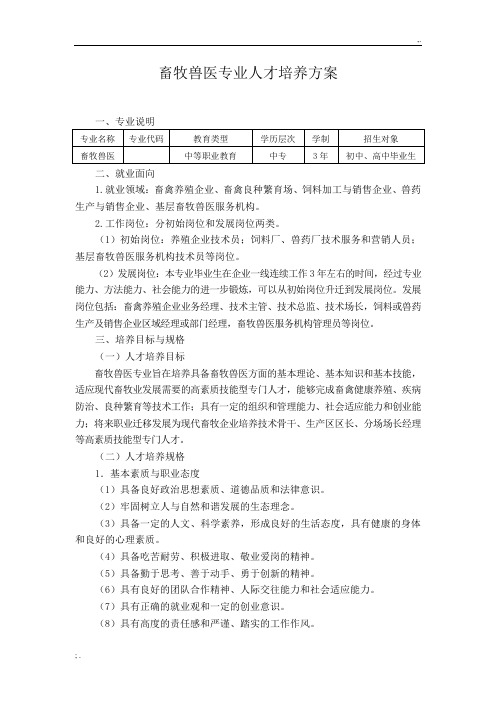 畜牧兽医专业人才培养方案职中版