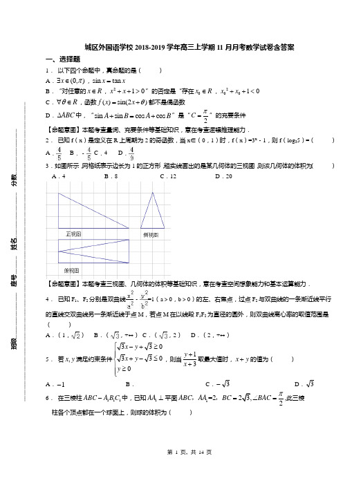 城区外国语学校2018-2019学年高三上学期11月月考数学试卷含答案(1)