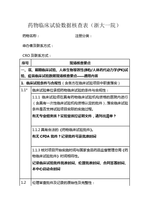 药物临床试验数据核查表