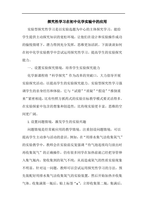 性学习在初中化学实验中应用论文