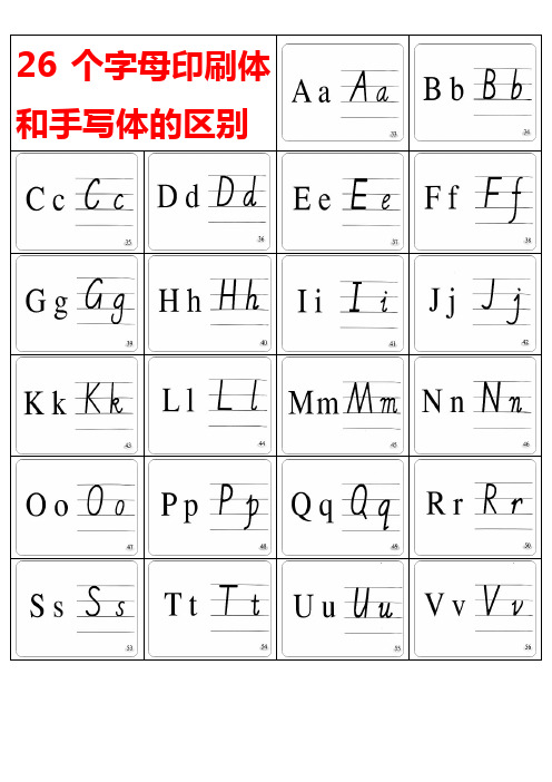 26个英文字母印刷体与手写体对照表