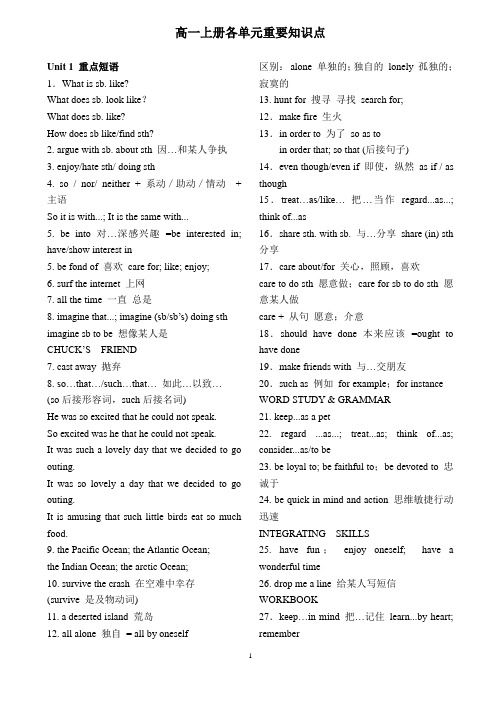 高一英语上册重要知识点