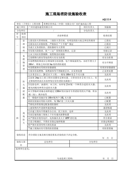 施工现场消防设施验收表