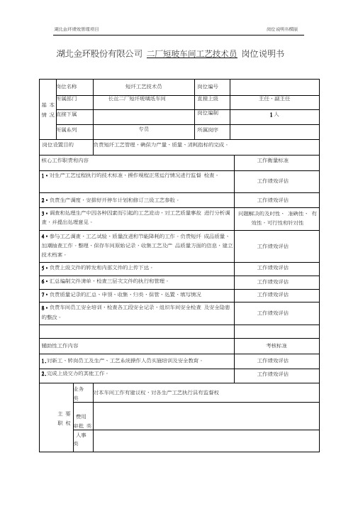 二厂短纤工艺技术员岗位说明书(20201119102618)