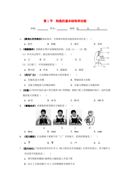 北师大版生物-七年级上册2.3.1细胞的基本结构和功能课堂同步训练