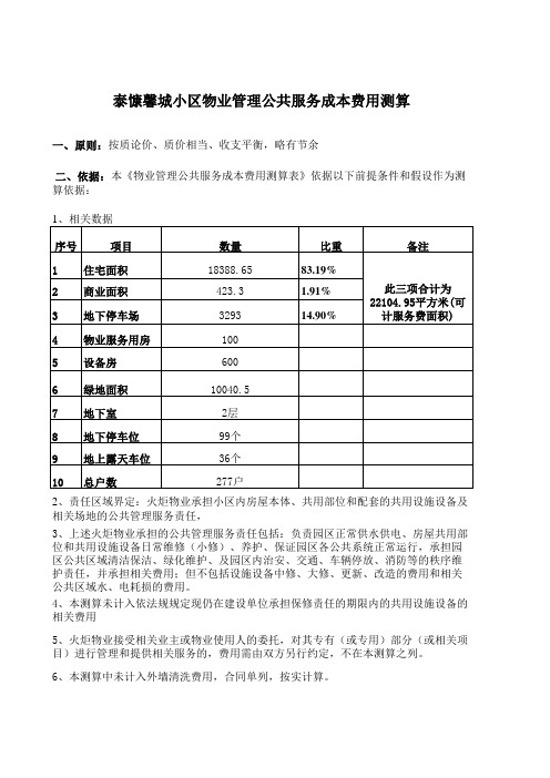 泰糠馨城月使用能耗测算表