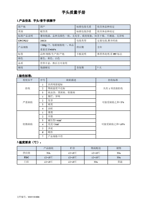 57quality manual Sweet potato芋头质量手册验收标准