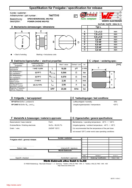 74477510;中文规格书,Datasheet资料