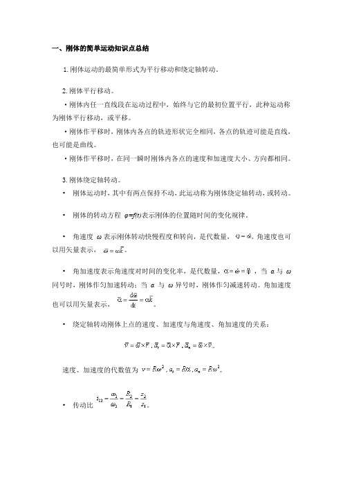 大学物理刚体部分知识点总结